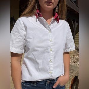 Vintage white western red collar button down short sleeve